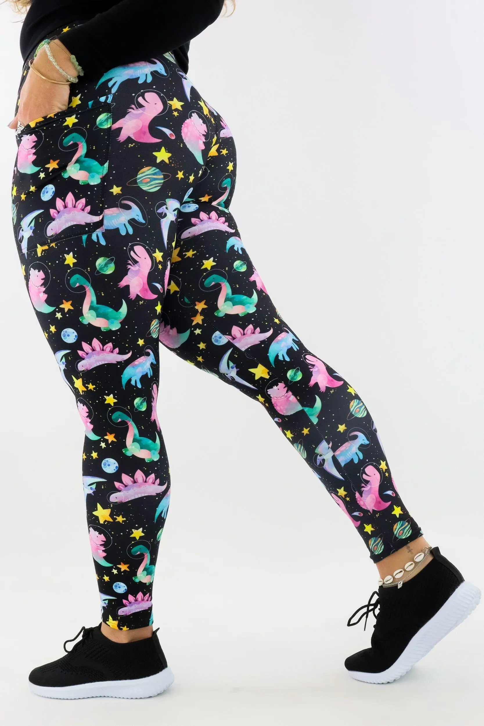 Space Dinosaurs - Casual - Regular Full Leggings - Pockets