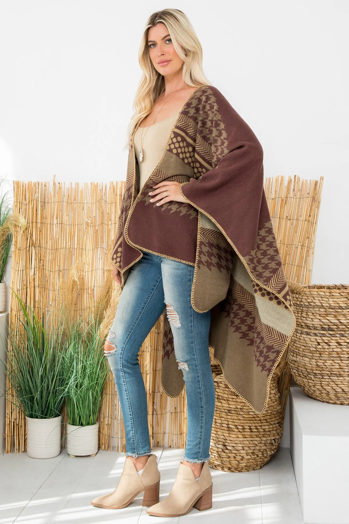 Stripes Pattern Warmer Open Front Kimono