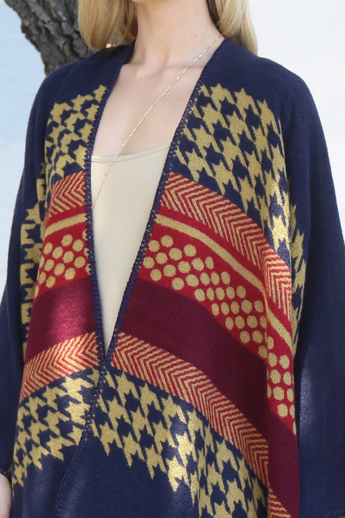 Stripes Pattern Warmer Open Front Kimono