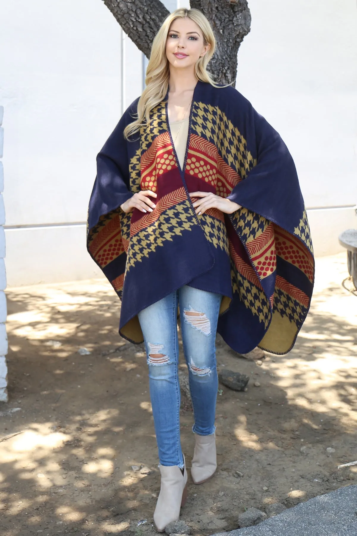 Stripes Pattern Warmer Open Front Kimono