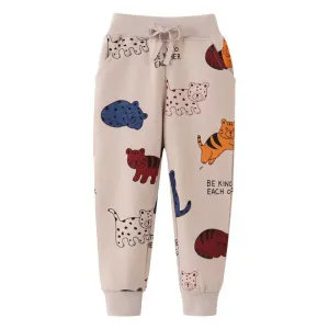 Sweatpants For Boys & Girls with Animals Print - Beige