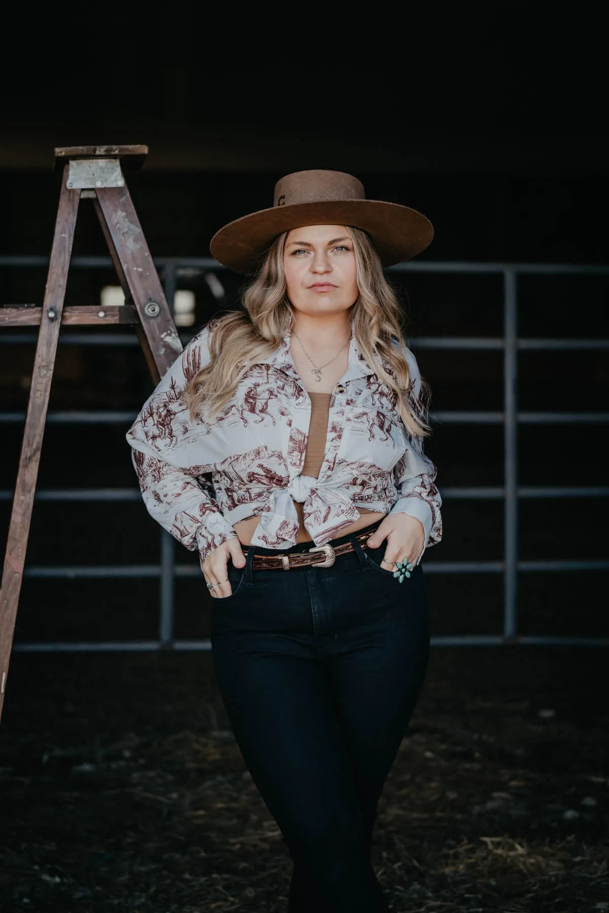 'Trail Blazin' Wild West Printed Button Up Shirt (L ONLY)