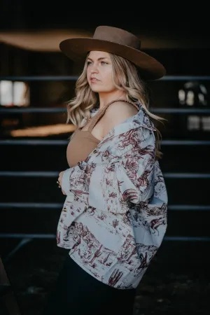 'Trail Blazin' Wild West Printed Button Up Shirt (L ONLY)