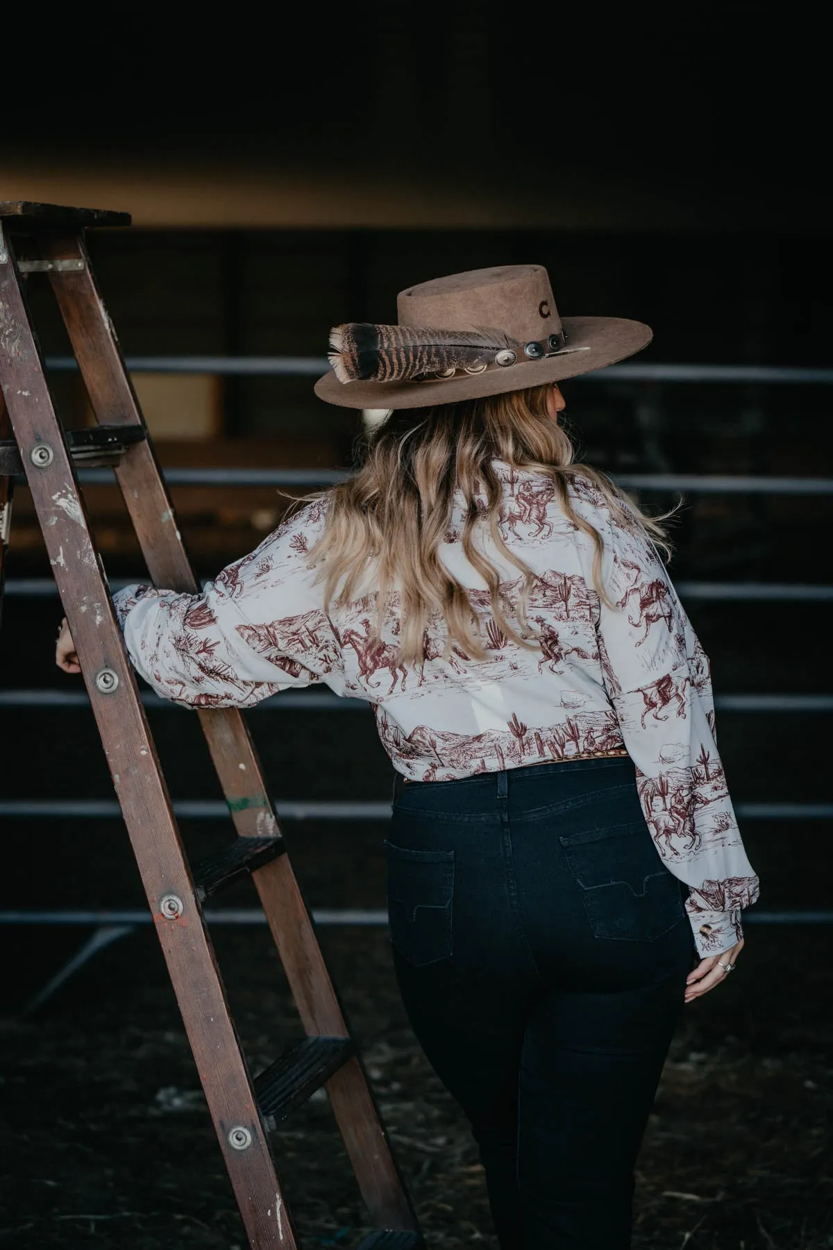 'Trail Blazin' Wild West Printed Button Up Shirt (L ONLY)