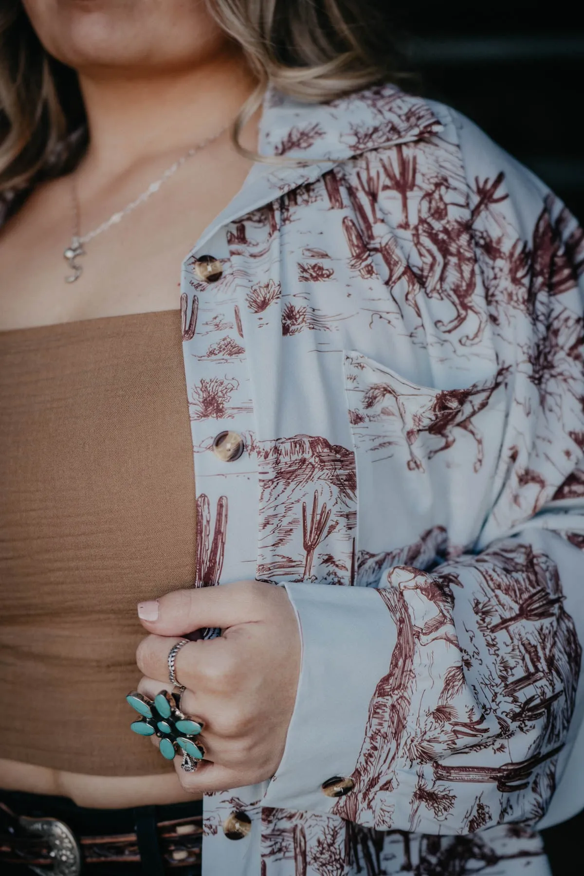 'Trail Blazin' Wild West Printed Button Up Shirt (L ONLY)