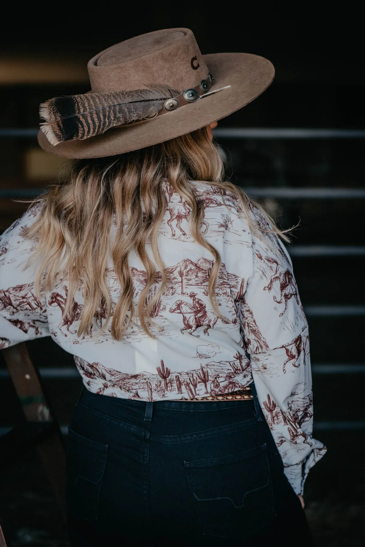 'Trail Blazin' Wild West Printed Button Up Shirt (L ONLY)