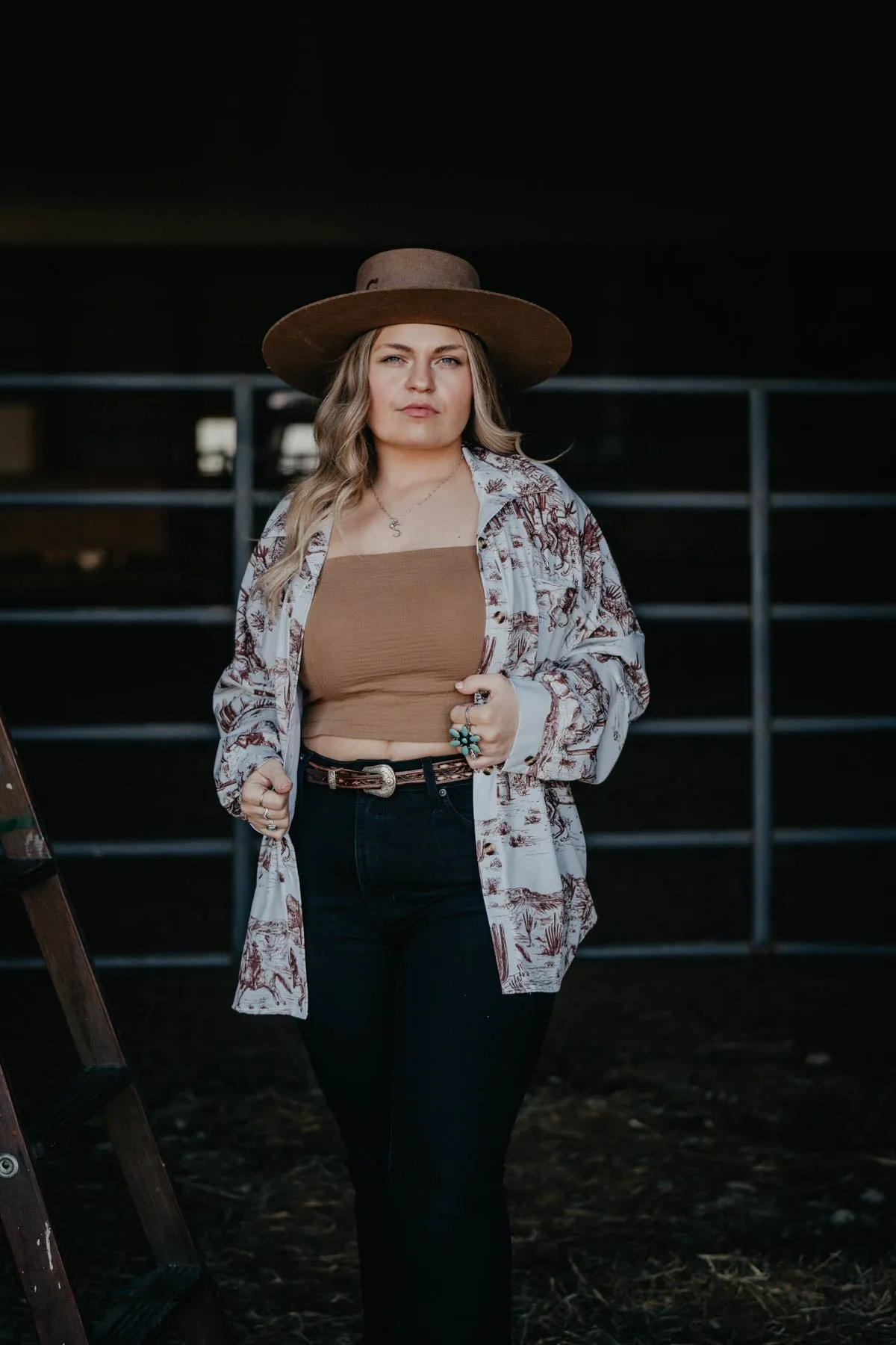 'Trail Blazin' Wild West Printed Button Up Shirt (L ONLY)