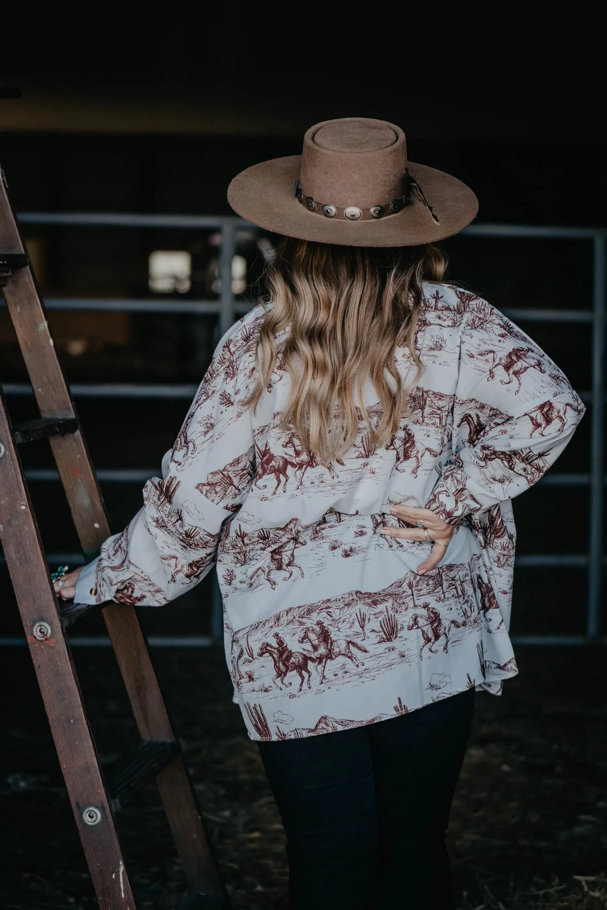 'Trail Blazin' Wild West Printed Button Up Shirt (L ONLY)