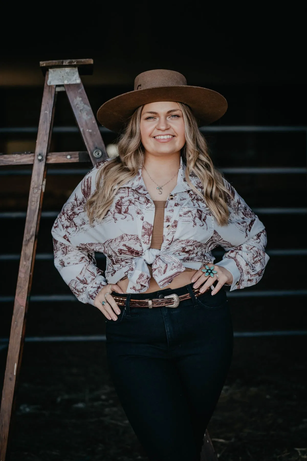 'Trail Blazin' Wild West Printed Button Up Shirt (L ONLY)