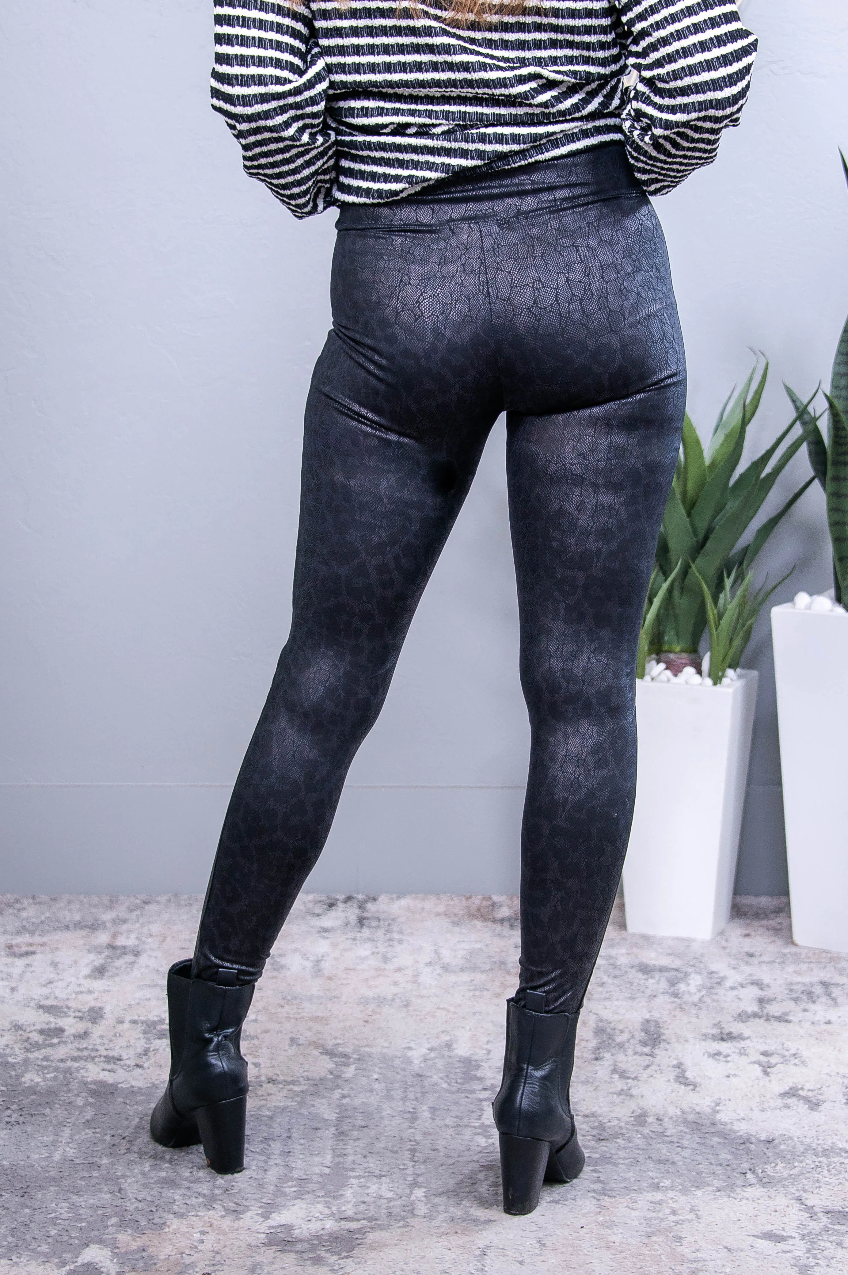 Unbeatable Memories Black/Gold Printed Faux Leather Leggings - LEG3111BK