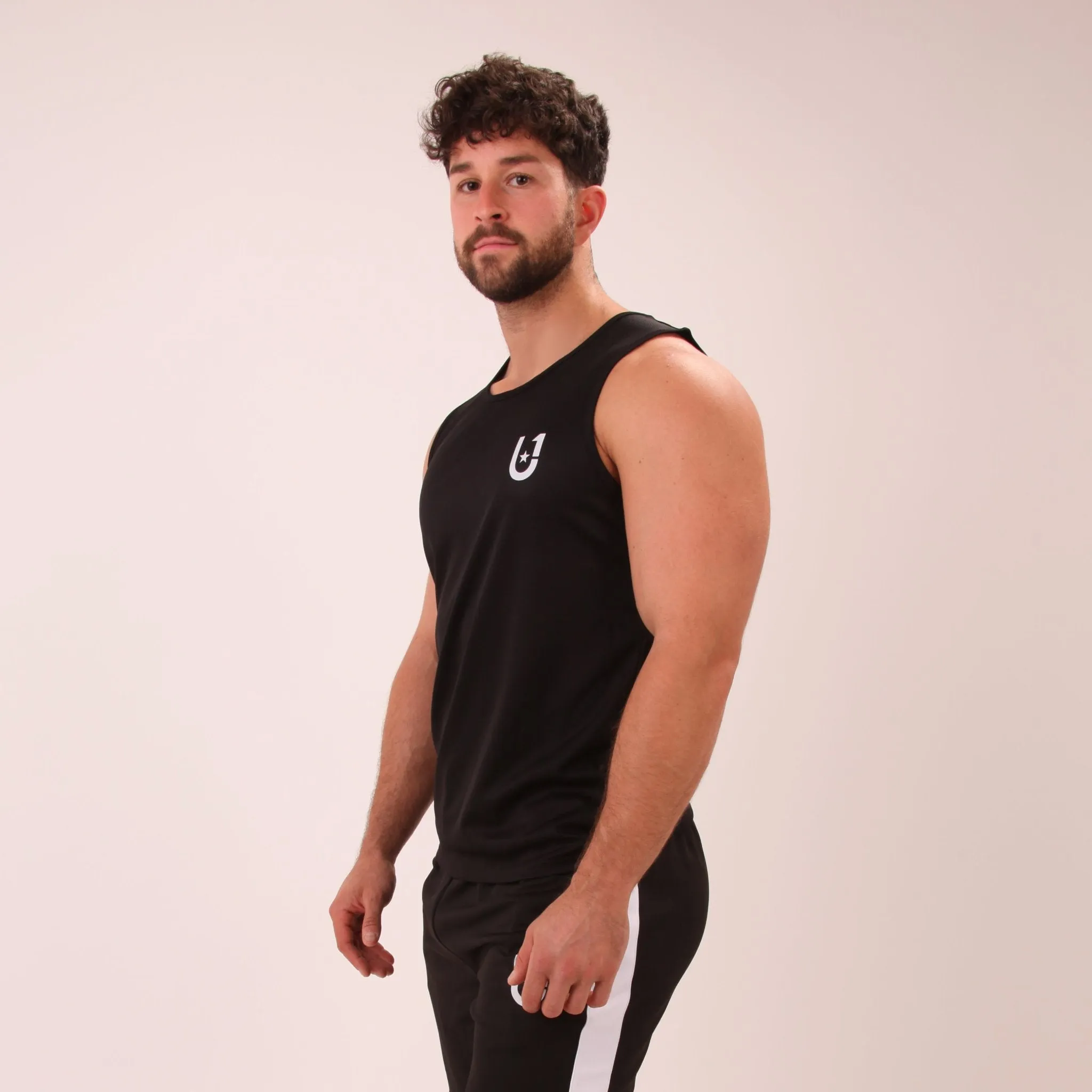 UNIFY Black Performance Mens Vest Top - Athletic Mens Vest Top Black