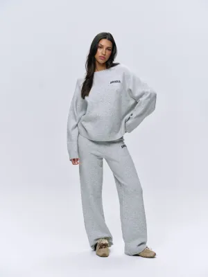 Varsity Knit Straight Leg Sweatpants - Light Grey Melange/Navy Blue