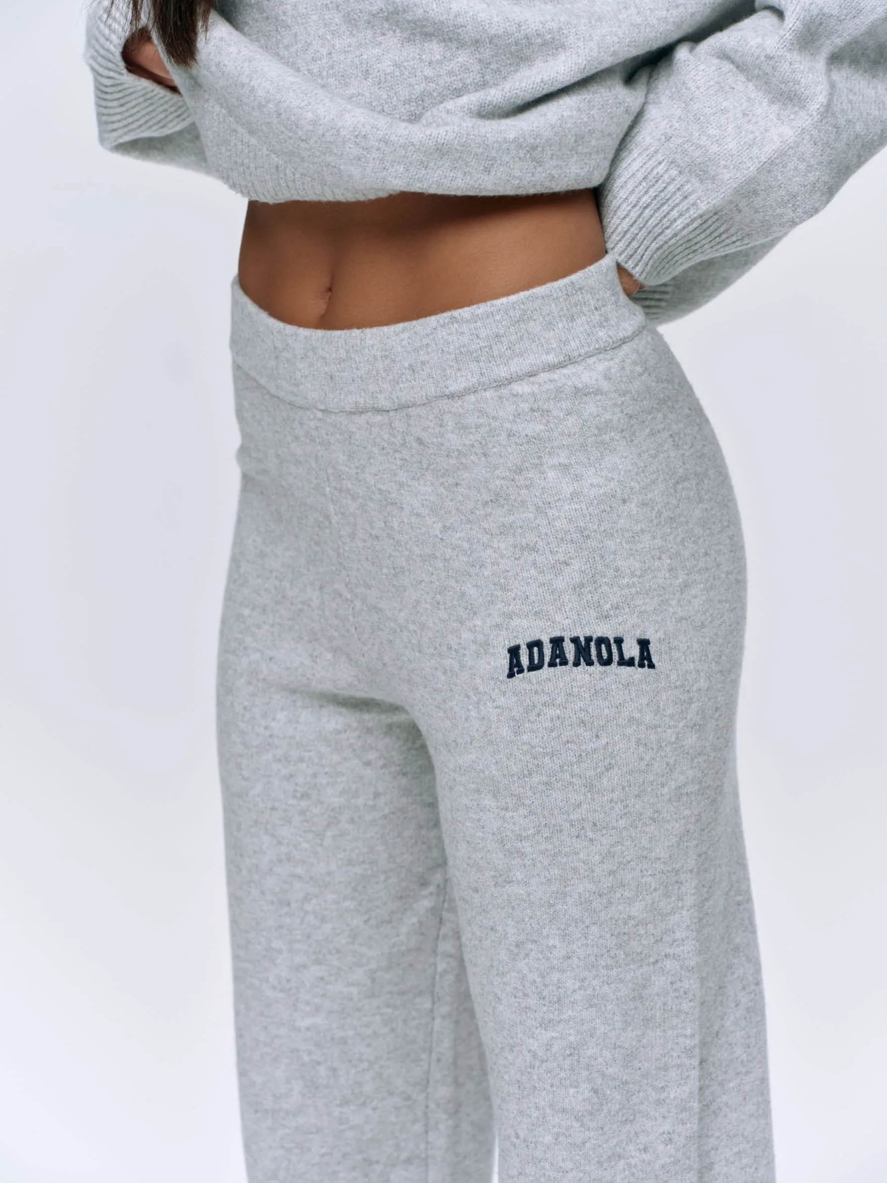 Varsity Knit Straight Leg Sweatpants - Light Grey Melange/Navy Blue