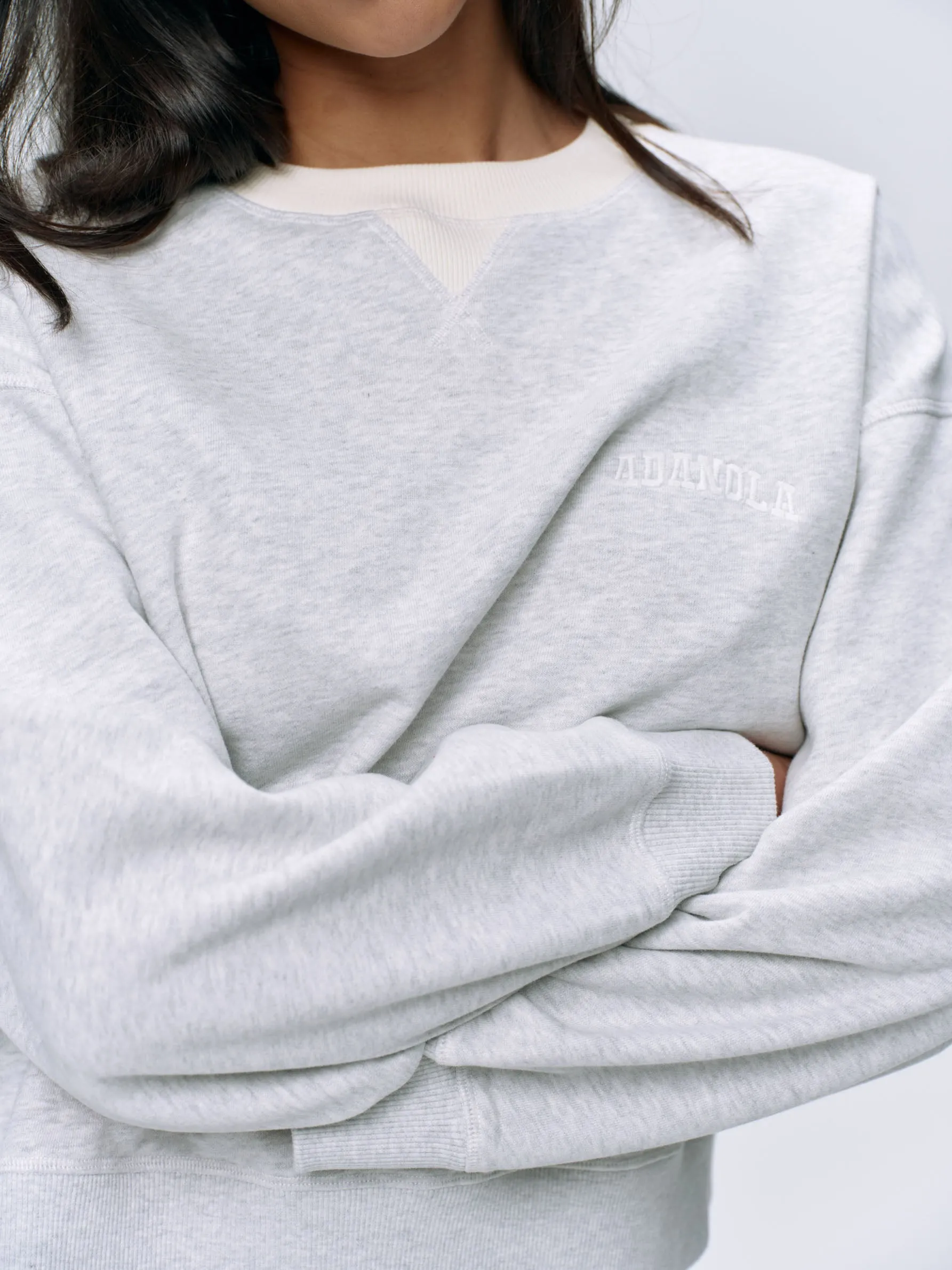 Varsity Loose Fit Sweatshirt - Light Grey Melange/Marshmallow White