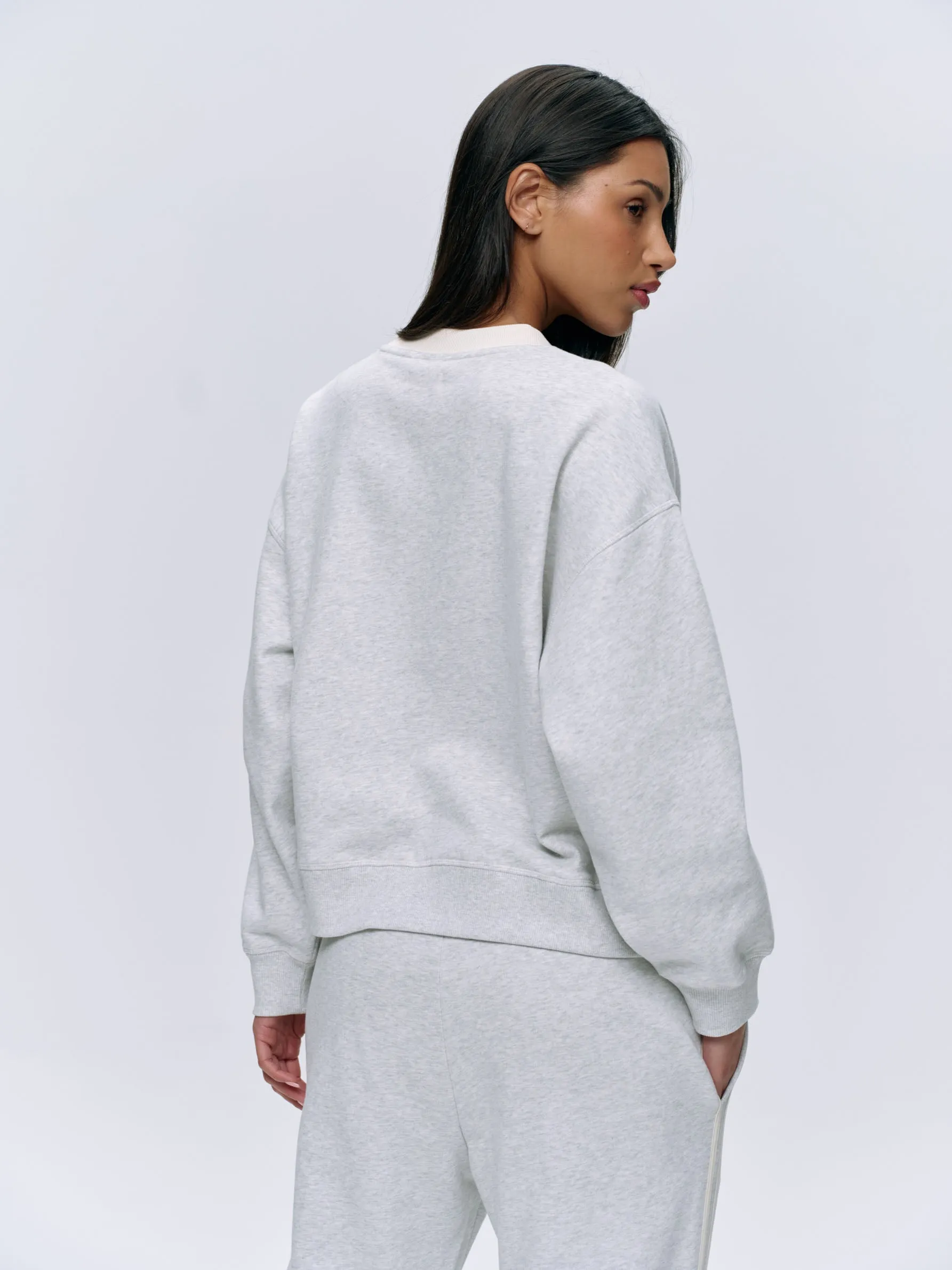 Varsity Loose Fit Sweatshirt - Light Grey Melange/Marshmallow White
