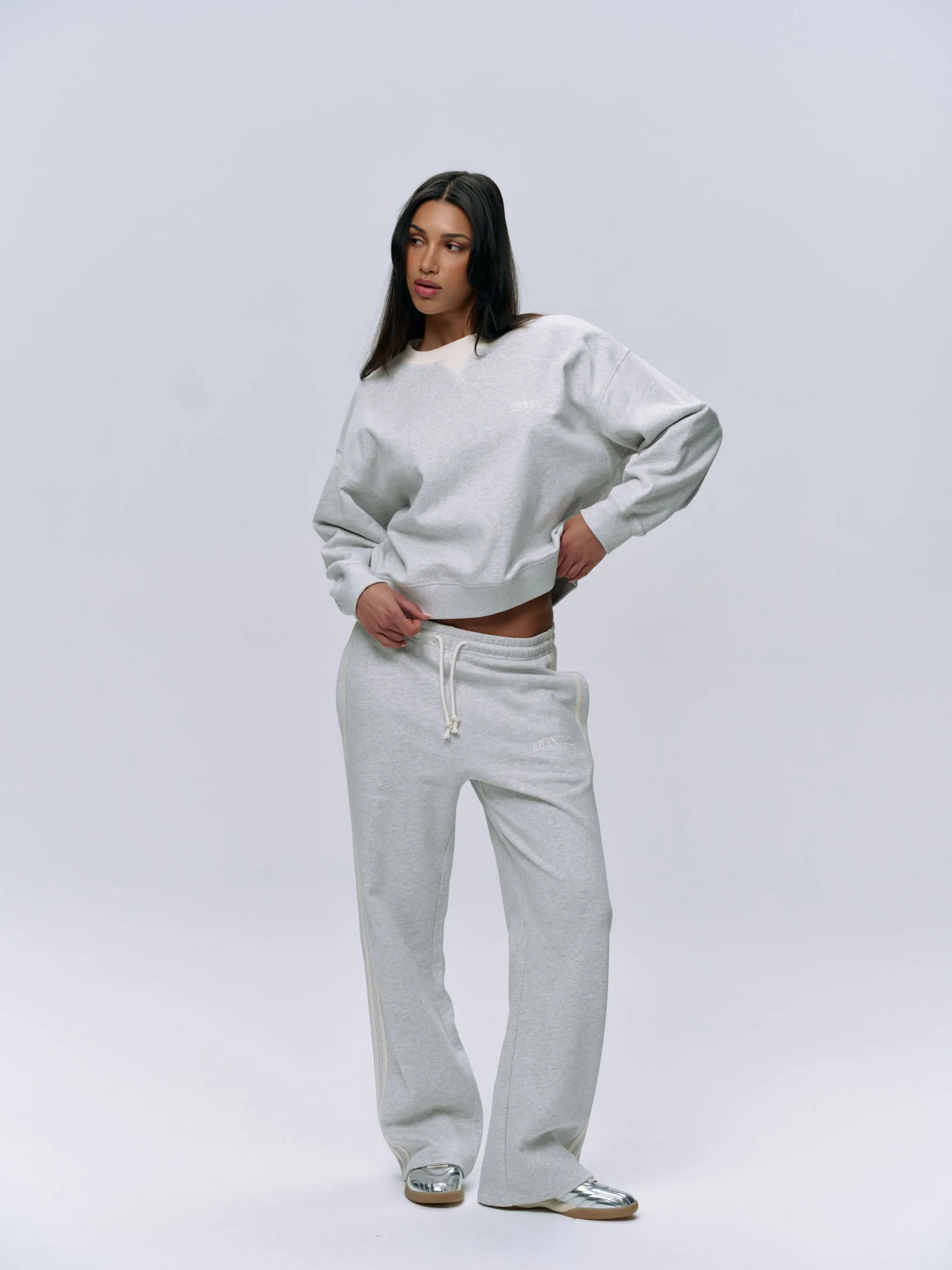 Varsity Loose Fit Sweatshirt - Light Grey Melange/Marshmallow White