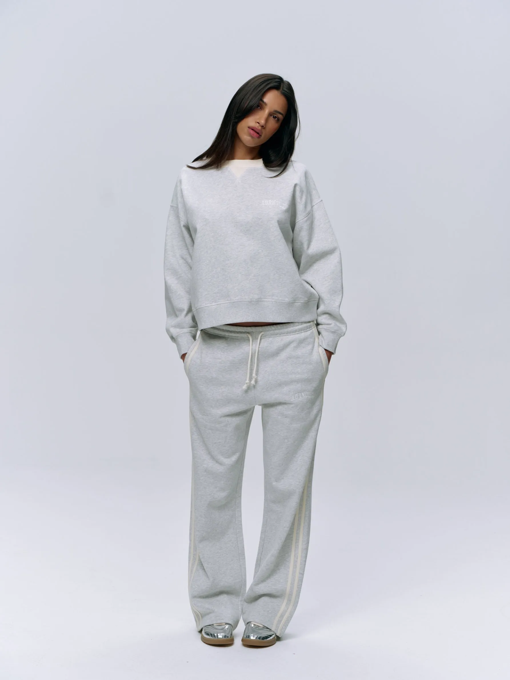 Varsity Loose Fit Sweatshirt - Light Grey Melange/Marshmallow White