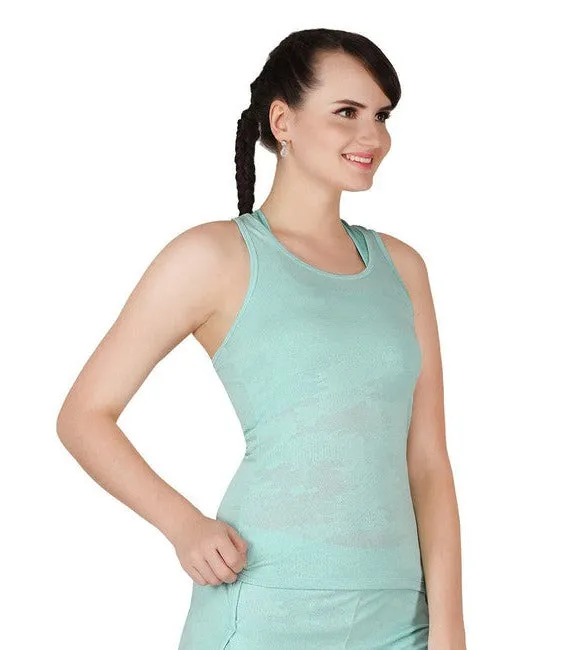 Women Aqua Green Skinny Fit Solid Racerback Top - ADVENTURE RACER BACK-AQ