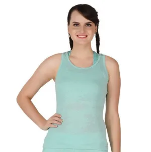 Women Aqua Green Skinny Fit Solid Racerback Top - ADVENTURE RACER BACK-AQ