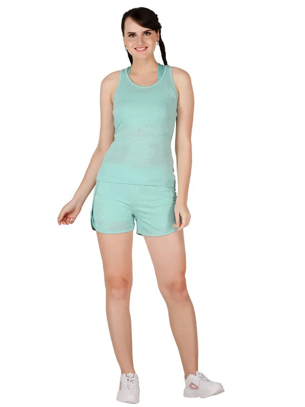 Women Aqua Green Skinny Fit Solid Racerback Top - ADVENTURE RACER BACK-AQ