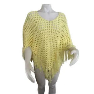 Women Poncho Yellow Crochet