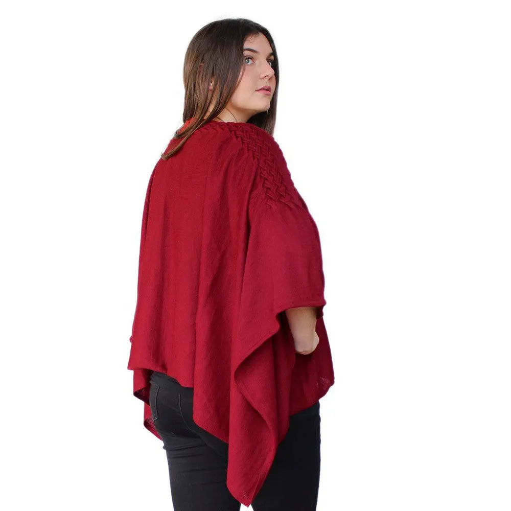 Women's 100% Baby Alpaca Knitted Braided Poncho Cape