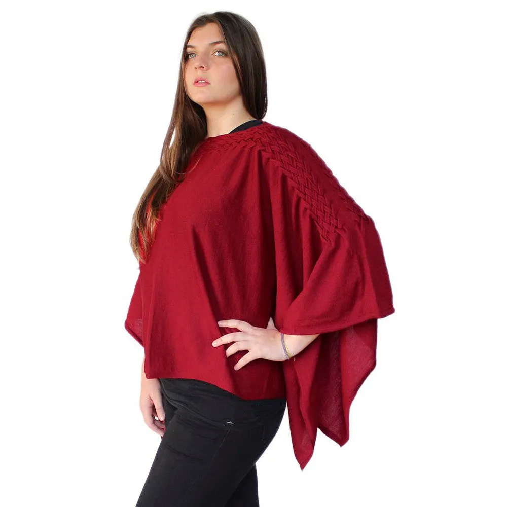 Women's 100% Baby Alpaca Knitted Braided Poncho Cape