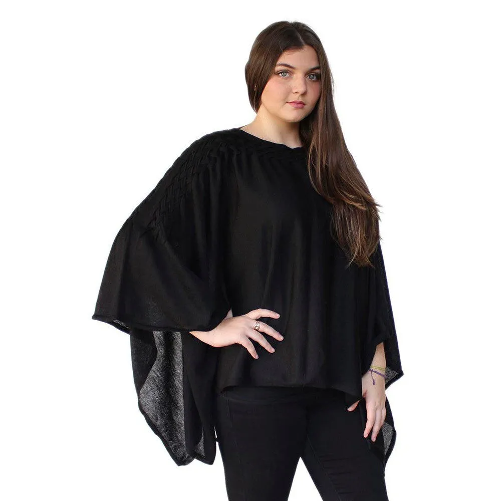Women's 100% Baby Alpaca Knitted Braided Poncho Cape