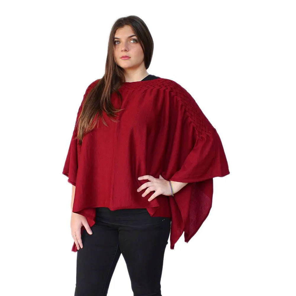Women's 100% Baby Alpaca Knitted Braided Poncho Cape