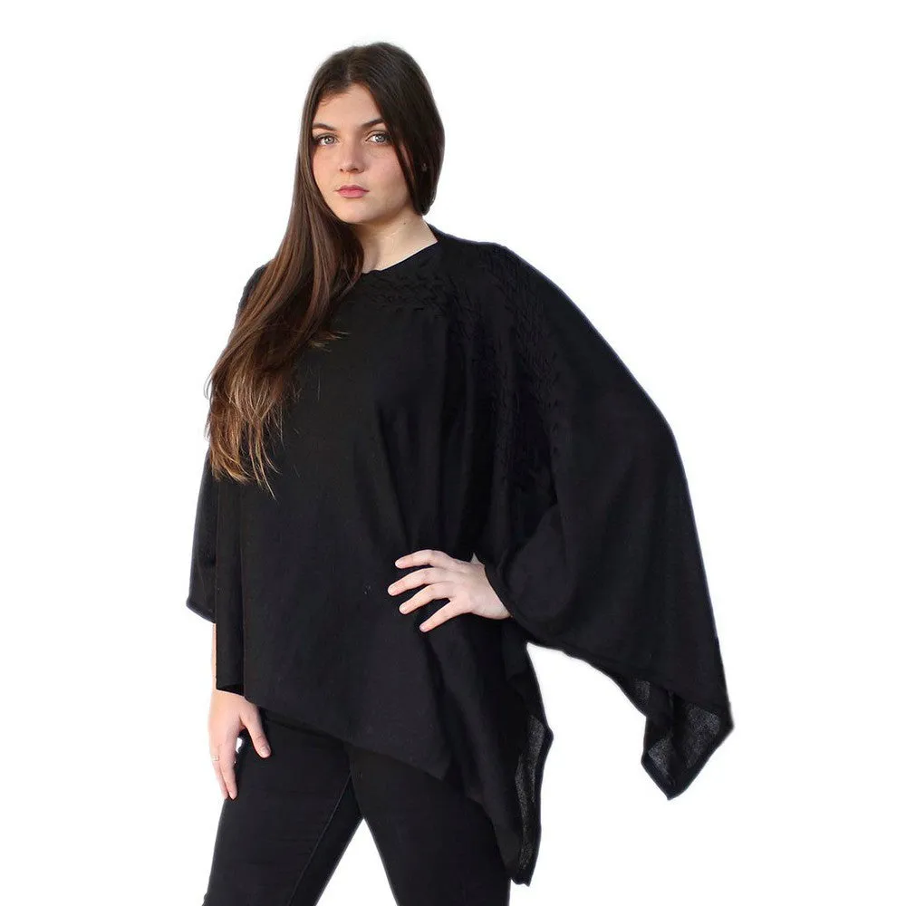 Women's 100% Baby Alpaca Knitted Braided Poncho Cape