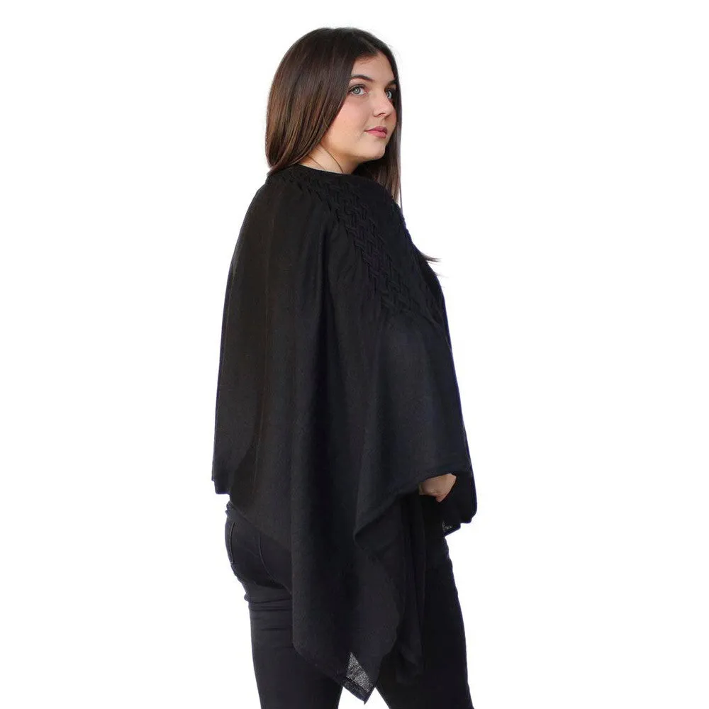 Women's 100% Baby Alpaca Knitted Braided Poncho Cape