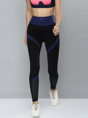Women's Black & Blue Solid Training Tights