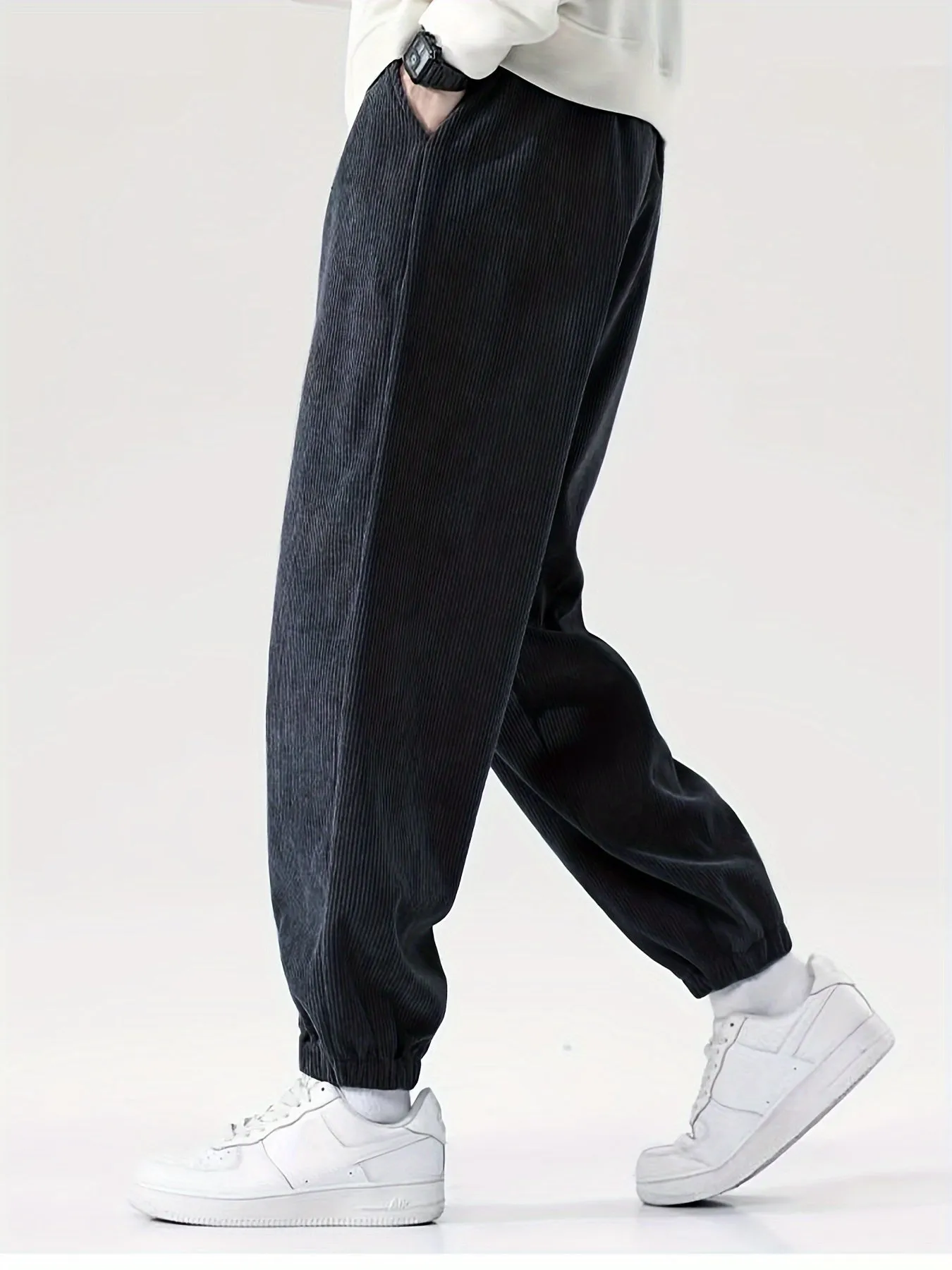 xieyinshe  Solid Corduroy Drawstring Sweatpants Loose Fit Pants Men's Casual Joggers For Men Winter Fall Running Jogging