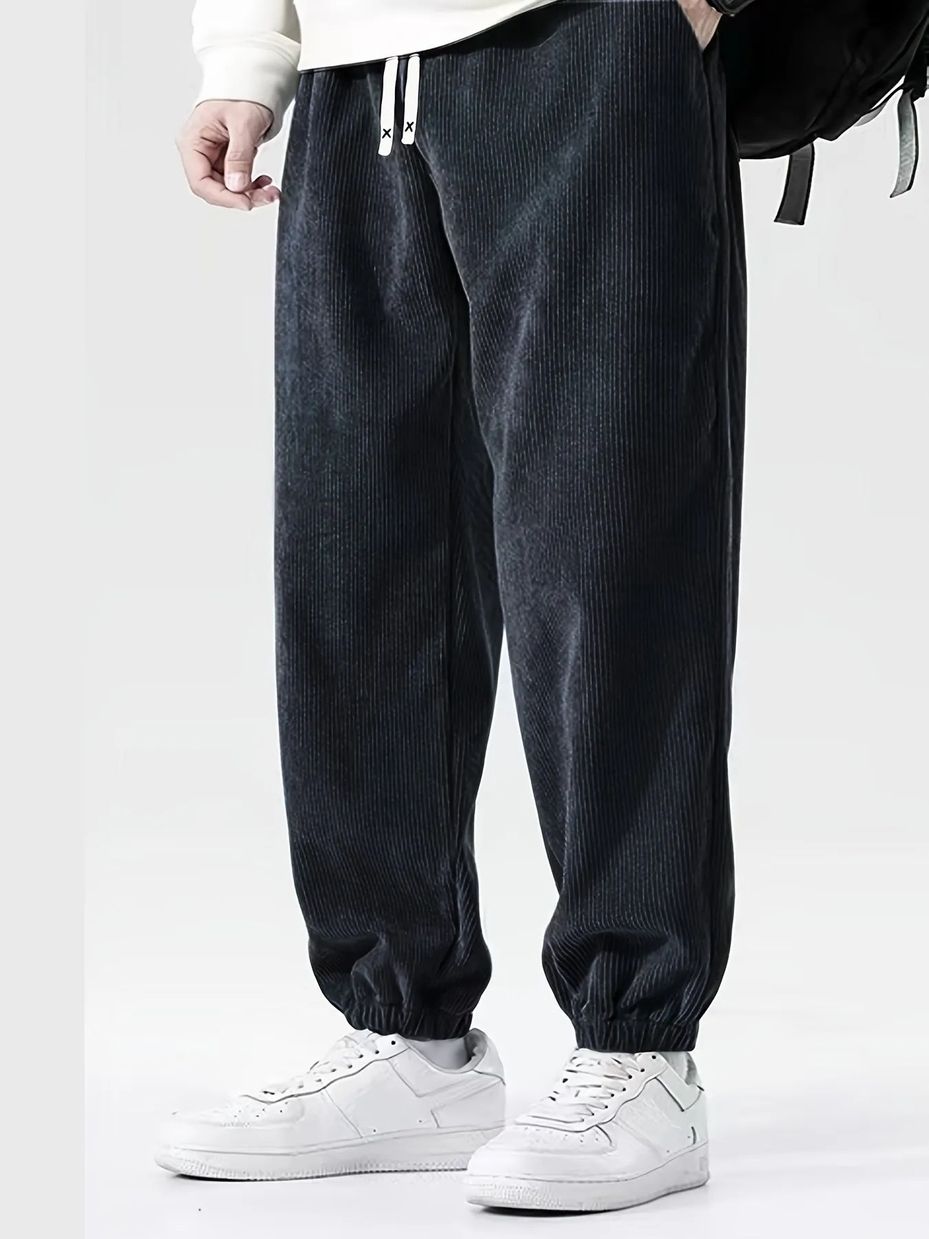 xieyinshe  Solid Corduroy Drawstring Sweatpants Loose Fit Pants Men's Casual Joggers For Men Winter Fall Running Jogging